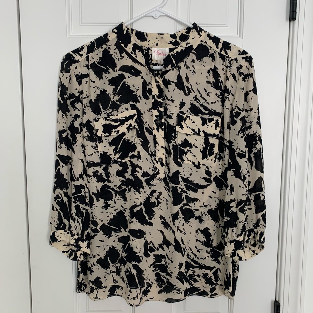 Parker Cow Print Marbled Silk Shirt Barneys New York